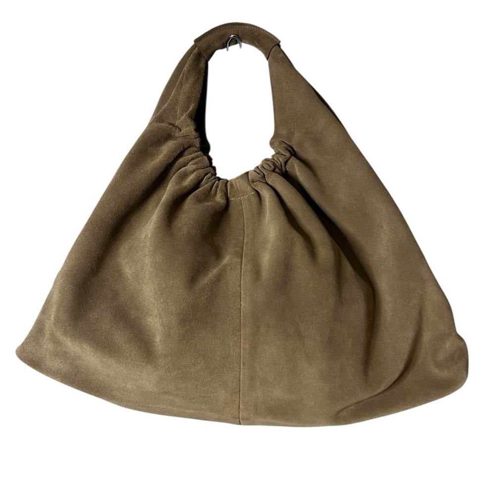 Closed Golden Wood Suede Hobo Bag Slouchy Minimalist Luxury Shoulder Bag - Picture 2 of 16